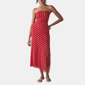 NWT URBAN OUTFITTERS UO SAMARA MESH STRAPLESS MIDI DRESS RED POLKA DOT SIZE XL